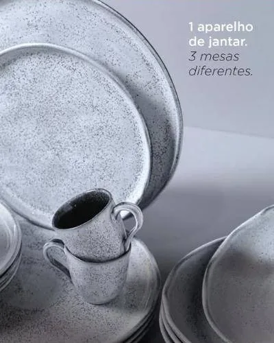 Post 1 aparelho de jantar, 3 mesas diferentes, com louça cinza texturizada
